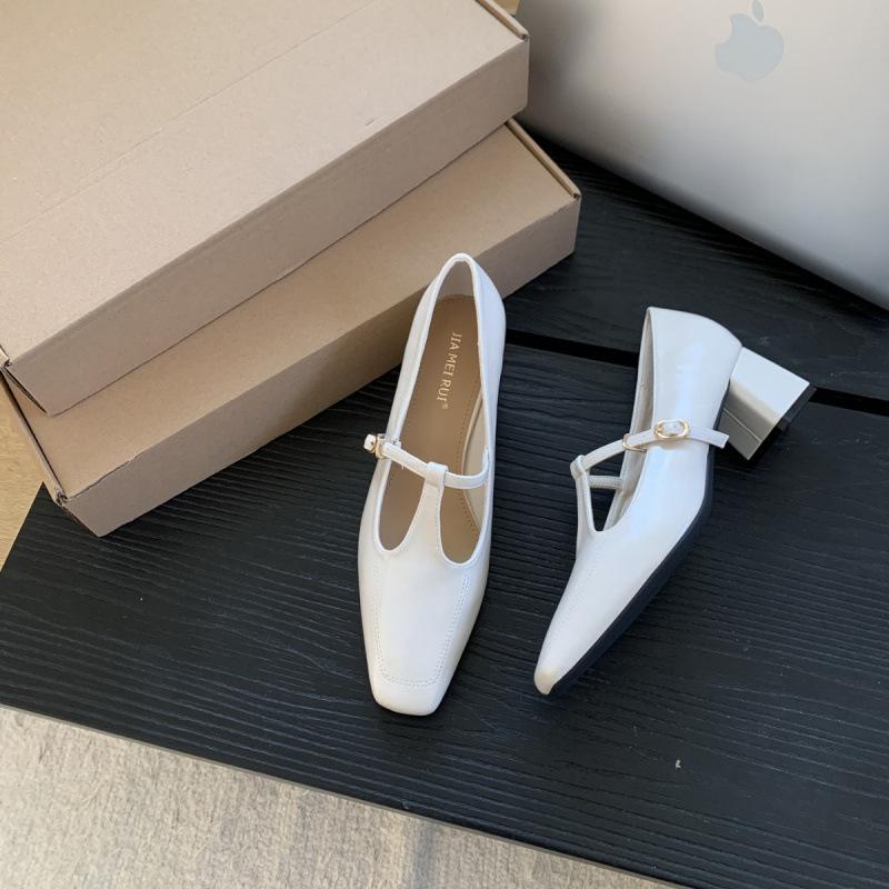 398-1~ Coarse heel French square head Mary Jane single shoes women's shoes 2025 new high heels