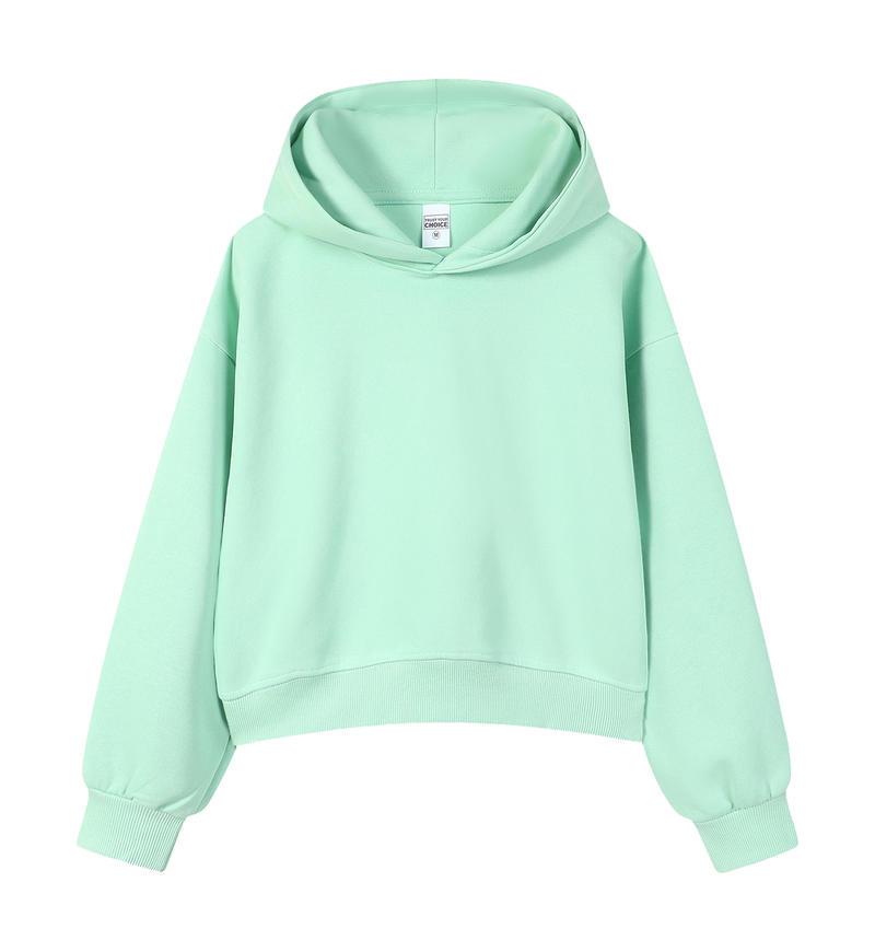 Silver Fox Velvet Women's 450g Heavyweight Hooded Sweatshirt - Short, Trendy Drop Shoulder Pullover for Autumn/Winter