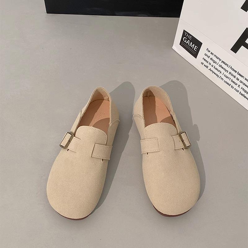 Birkenstock Shoes Women's 2025 New Winter Velvet All-inclusive Leather Spring and Autumn Single Shoes Flat-bottomed One-pedal Doudou Shoes Cotton Sho