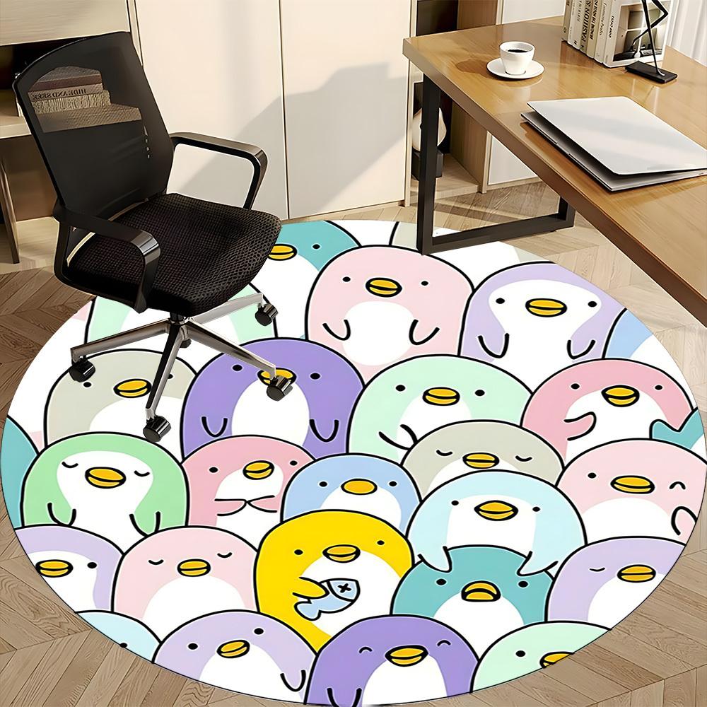 1pc Penguin Parade Office Round Area Rug, Indoor Mat Suitable ForOffice, Under Office Chairs Bedroom Living Room Home Decor, Room Deco, D079