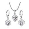 2pcs Set Fashion Personality Silver Color Cube Zircon Crystal Pendant Necklace Earrings for Women Stainless Steel Jewelry Sets