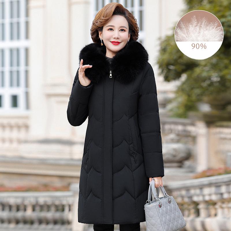 Down jacket women's new winter style middle-aged and elderly mother's wear thickened mid-length fox fur collar coat for women