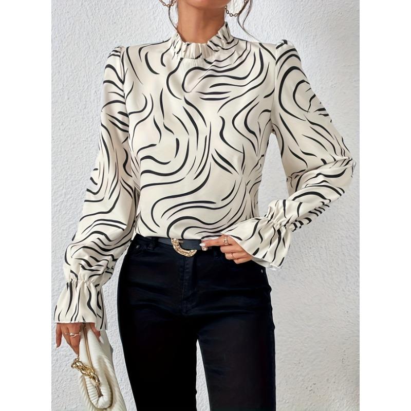 

Весна Осінь Блузка Жіноча з Довгим Рукавом, з Принтом, з Воланом на Комірі, Вільна, Повсякденна, Офісна, Проста Сорочка, Жіноча Мода, Елегантний Весна Осінь Жіночий Одяг XXL білий