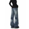 Vintage Washed Whiskered Unisex Straight-Leg Micro Flare Floor-Length Jeans
