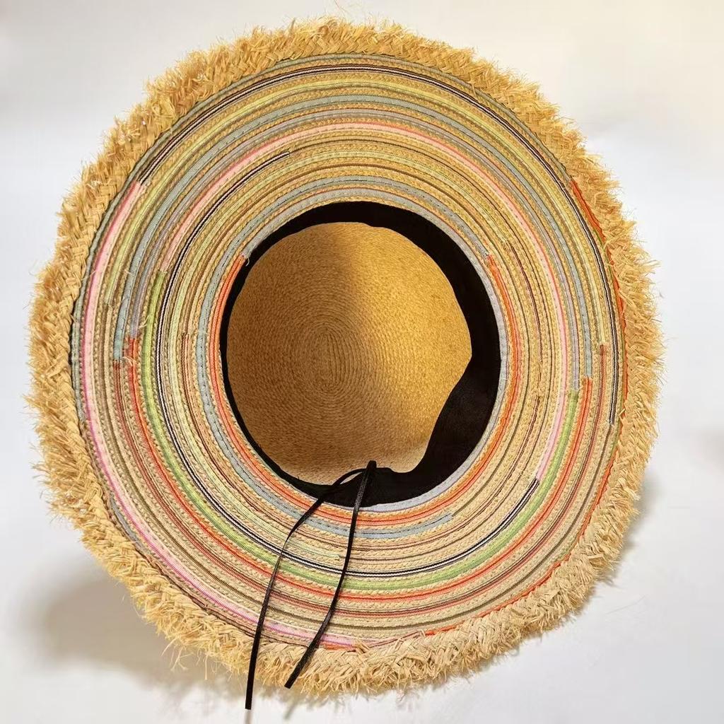 Delle Handmade Rough Edge Lafite Straw Hat Big Eaves Ladies Sun Hat Bow Sun Hat