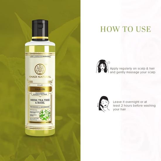 KHADI NATURAL Neem, Teatree and Basil Herbal Hair Oil, Paraben Mineral Oil Free| Unique Non-greasy Hair Formula| Boosts Hair Growth | 210ml