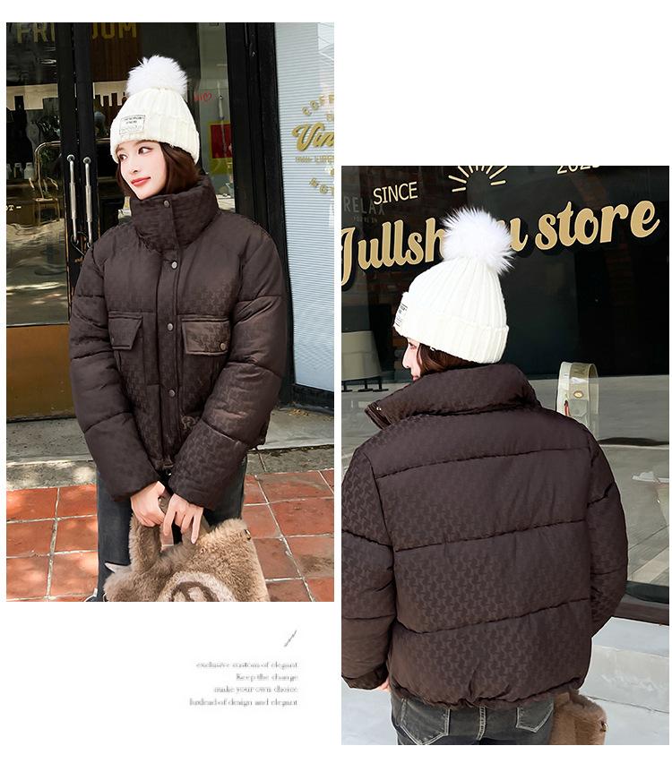 Women’s Short Houndstooth Windproof Thicken Warm Winter Jacket Puffer Jacket