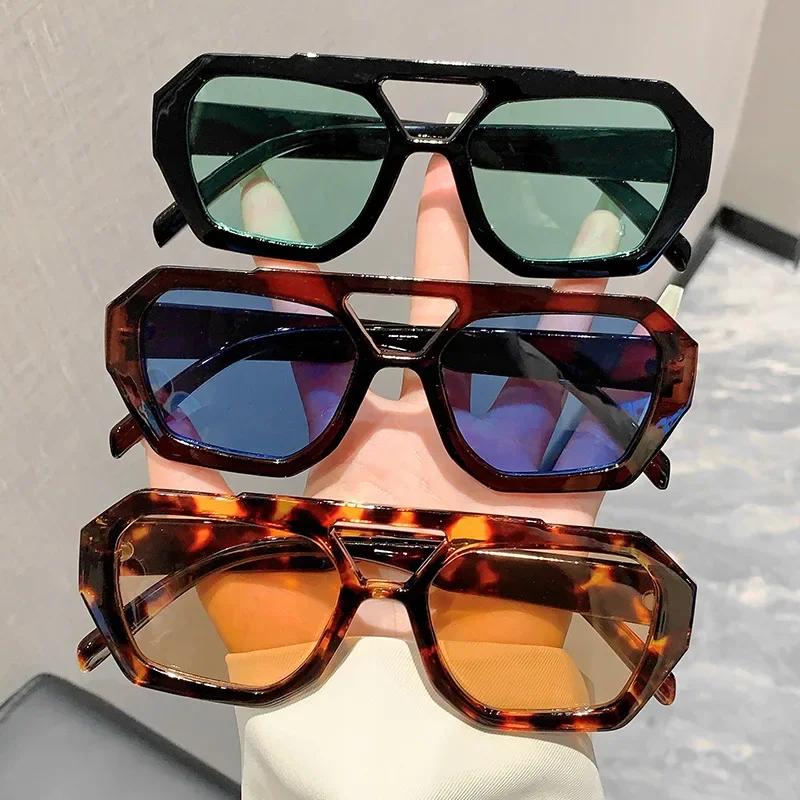 Stylish Double Bridge Sunglasses Men Women Square Frame UV400 Sun Glasses Shades Unisex Outdoor Oversized Goggles Eyewear