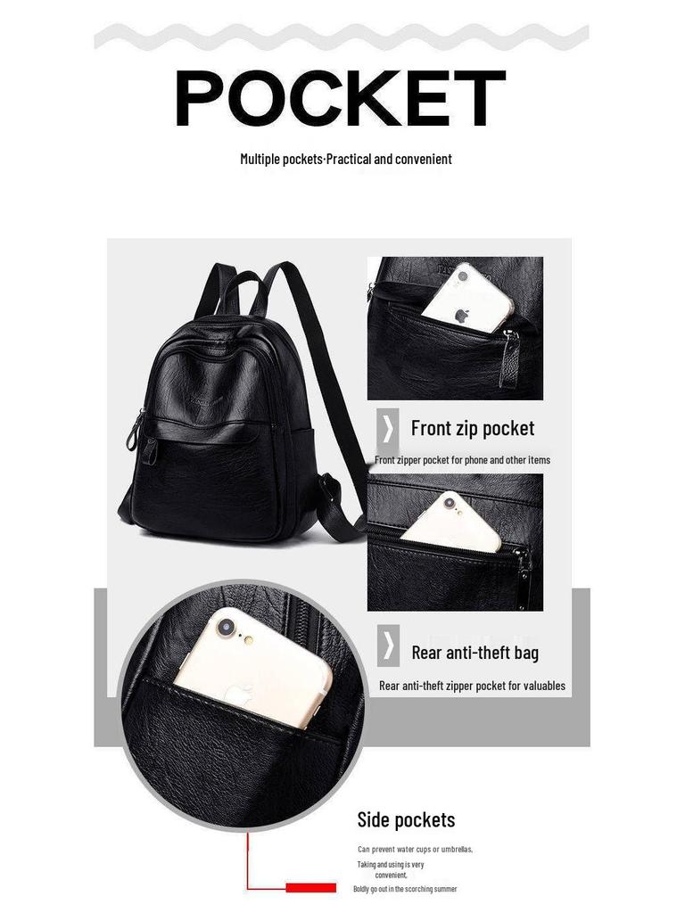 Women's Korean Style Versatile 2025 Large Capacity Soft Leather Backpack