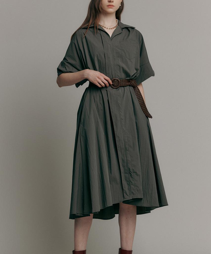 MAXZA Loose Fit A-Line Shirt Long Dress (Includes 2 Types Of Belts) (Khaki)