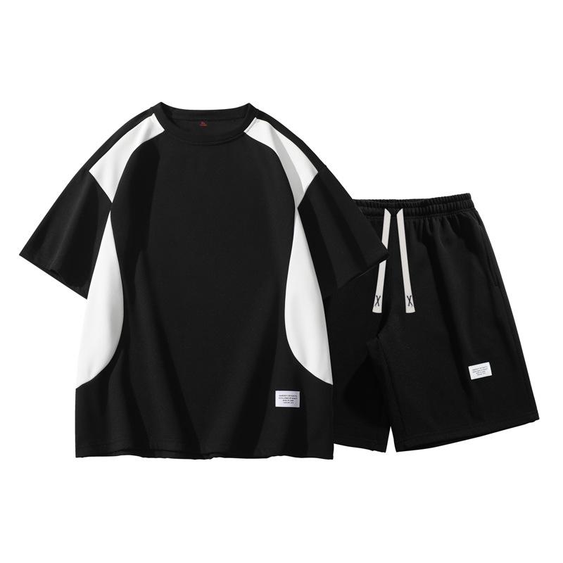 Men's Summer Set: Color Block Short-sleeve T-shirt & Mid-length Shorts, Casual Loose Fit Sports Two-piece