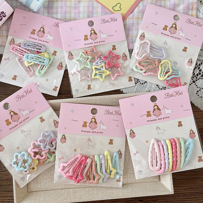 8 Pcs Sweet Candy-colored Oil-dropping Children's Versatile Star Hair Clips Bangs Hair Clips Cute Girl Bb Clips Bagged