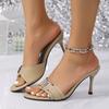 Fashion Punk Metal Buckle Slip On Black Shoes Women 2025 Summer Sexy Pointed Toe Slippers Super High Heels Party Dress Slides Size 34-42