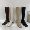 Fleece, Long Knees, Thin Tube, Large Size Boots, Square Head and High Tube, But Knight Boots, Women's Thick Heel.