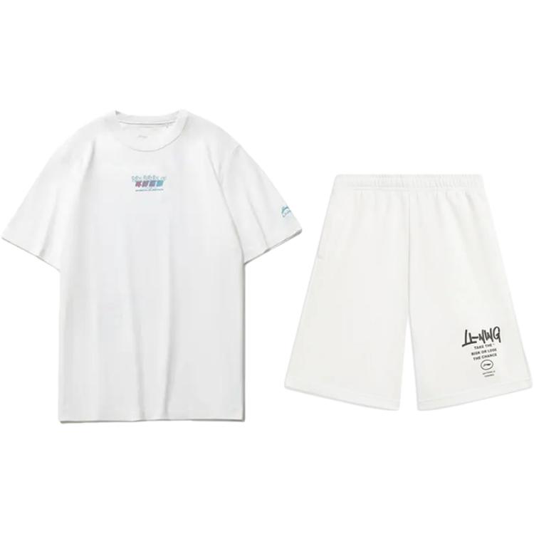

Li-Ning Модный Дышащий Удобный Пуловер с Круглым Вырезом Футболка с Коротким Рукавом и Шорты Повседневный Спортивный Комплект Унисекс Комплекты Белый AHSU969-3+AKST593-7 XL