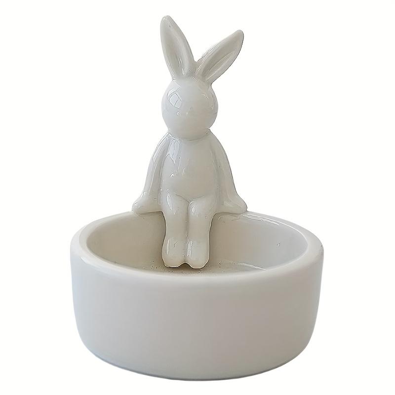 Ceramic Rabbit Easter Egg-Style Candlestick Desktop Spring Easter Candle Holder Easter Ceramic Craft 7.2*9.2cm белый