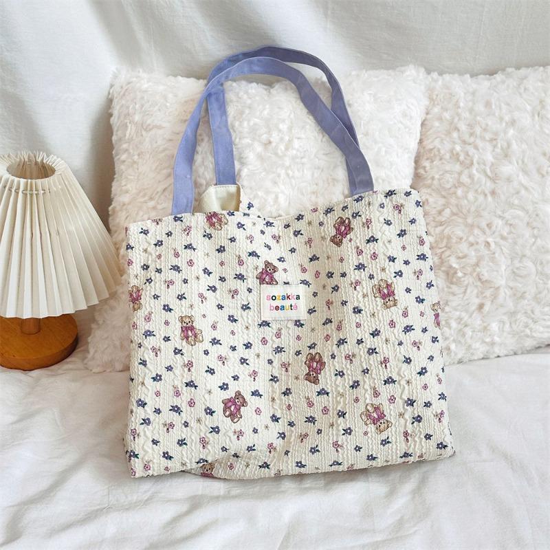 

Cute and sweet printed puppy doublelayer canvas bag summer new largecapacity casual portable shoulder bag