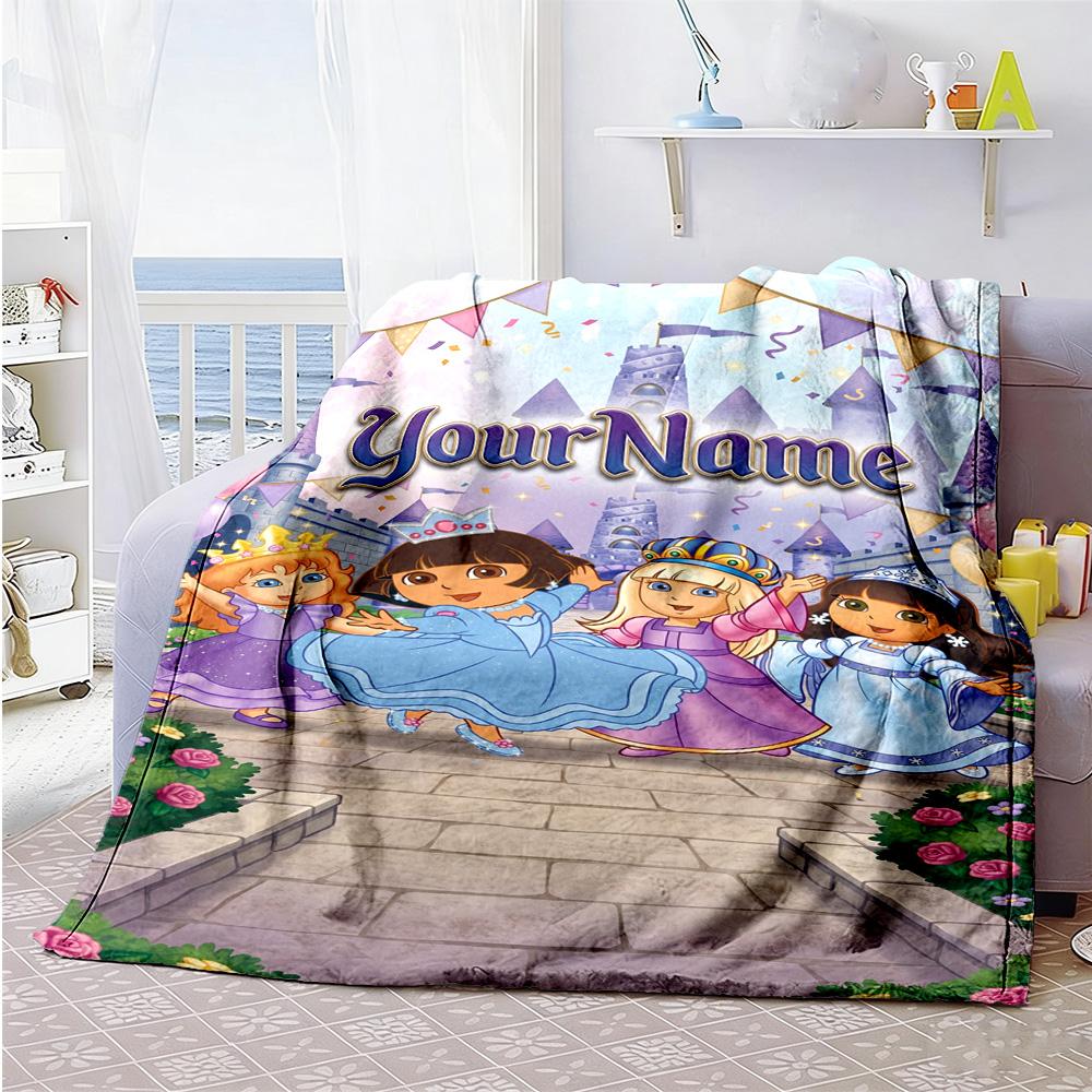 Dora Explorer Customize Your Name Blanket Multi-purpose Customizable Blanket Durable Comfort Throw For Sofa Nap Seaside Bed Four Seasons Universal