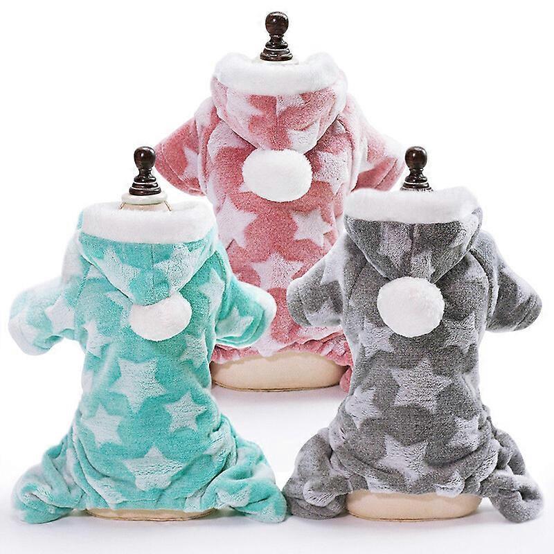 Warm Soft Dog Pajamas Jumpsuit Puppy Small Dog Hoodie Costume Clothes Pink Gray