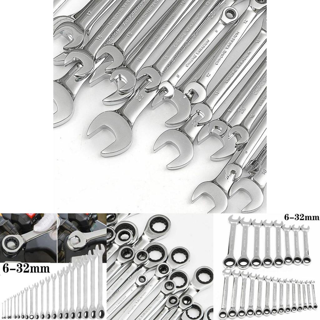 6mm-32mm Wrench Chrome Vanadium Steel Fixed Head Metric Ratchet Spanner**
