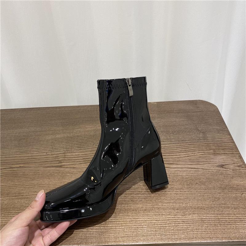 High Heel Boots Women s Coarse Heel White Skinny Boots New Autumn Small Ankle Boots Fashion Square Head Short Boots 39 4190₽