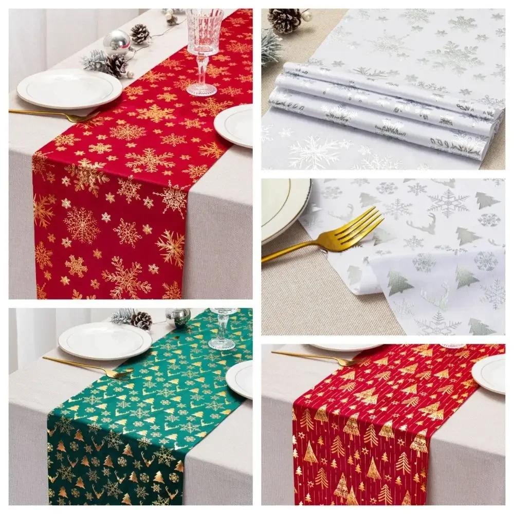 Table Runner Polyester Christmas Tablecloth Home Supplies Navidad Table Flag Snowflake Printed Table Cover Kitchen Use