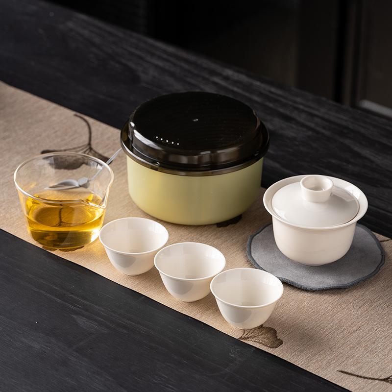 

Light luxury tea table outdoor kung fu travel tea set plant ash express guest cover bowl three cups business commemorative gift