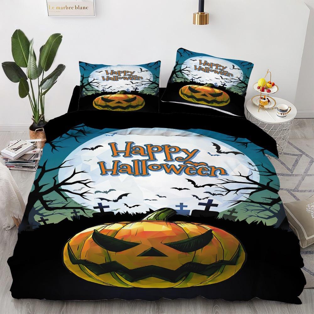 Halloween Horror And Fun, Three-Piece Set Of Polished Bedding, Four-Piece Set Of Bed Hat And Quilt Cover, Printed.