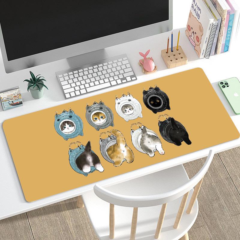 Duża Urocza Czarna Kreskówkowa Podkładka pod Mysz dla Dziewcząt - Podkładka pod Klawiaturę i na Biurko do Gier i Biura