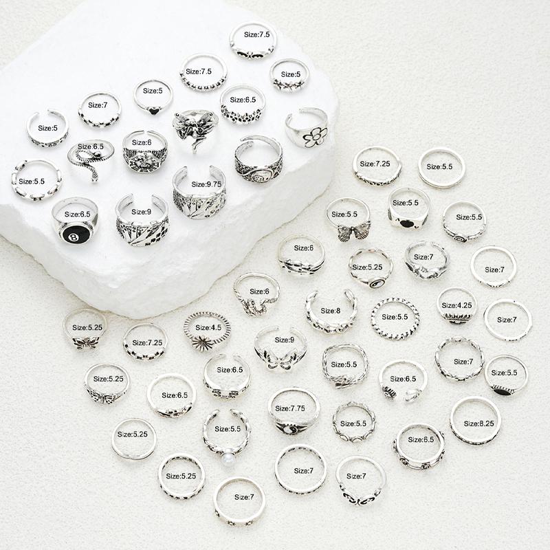 51pcs Gothic Punk Ring Set For Women Men Fashion Butterfly Heart Snake Design Match Ring Daily Wear Halloween Jewelry Gifts New