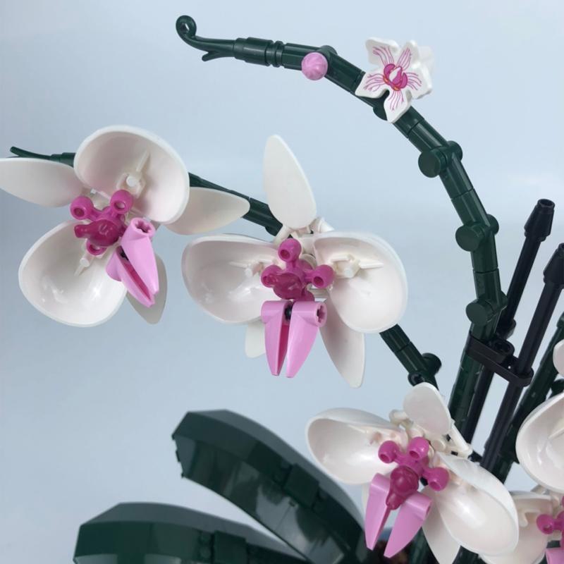 1 Set Orchideen-Bausteine, Unterhaltungs-Puzzlespielzeug, schöne Wohnaccessoires
