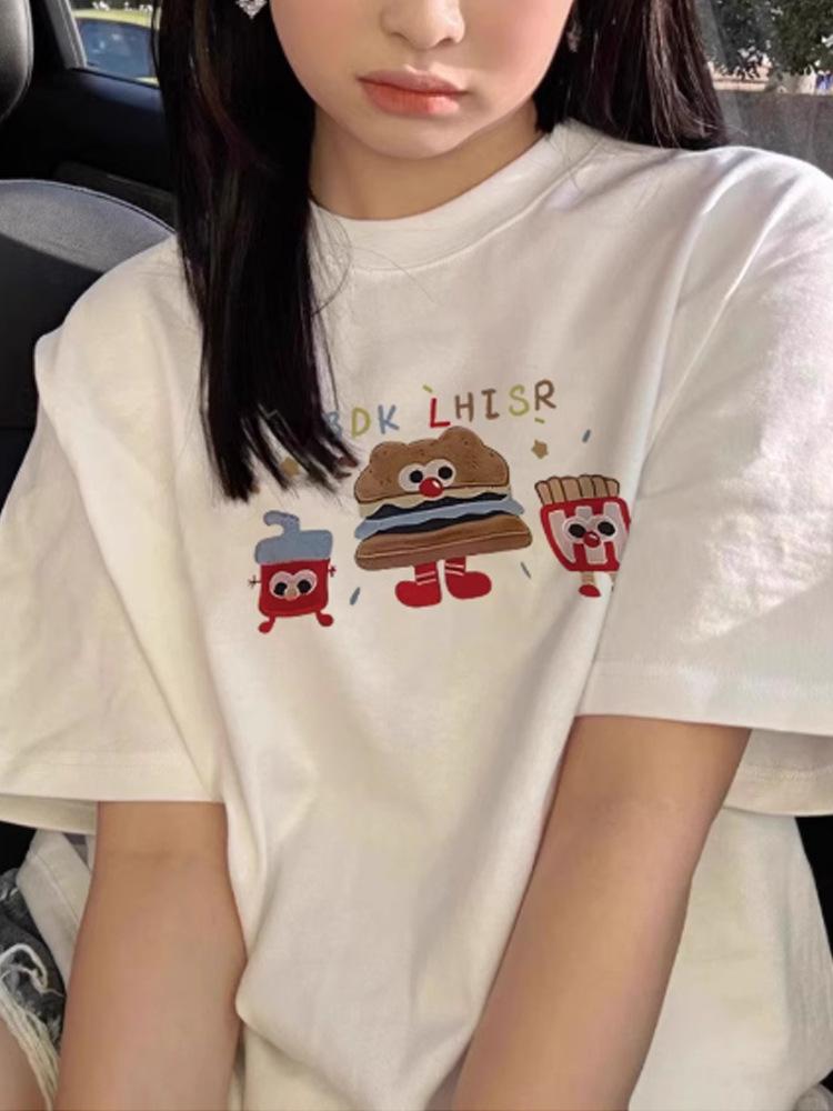 Summer New Cartoon Print Design Short-sleeved T-shirt Women's Casual Loose Versatile Top T-shirt