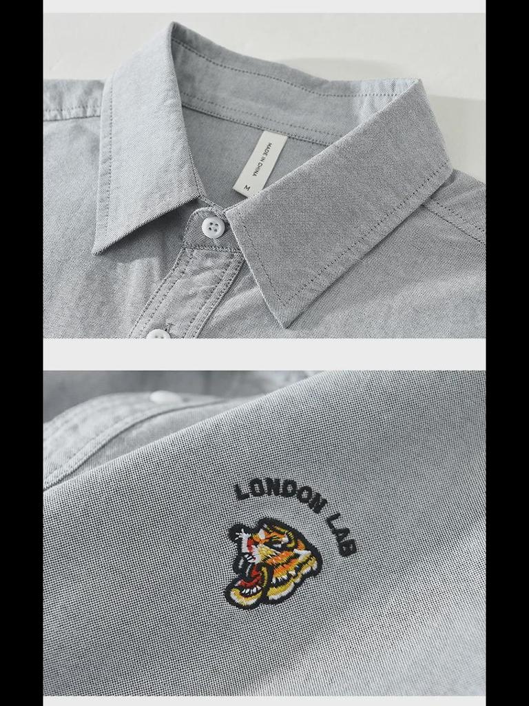 6633 Men's Oxford Long-Sleeve Embroidered Casual Shirt Jacket