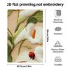 Peach Base White Calla Lily Ladybug Embroidery Bath Towel, Soft Absorbent Decor Bathroom Hand Towel