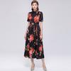 Elegant Gorgeous Flower Print Shirt Dress Women Summer Short Sleeve Collar Midi Dress with Sash Belt Vintage Style Party Wear