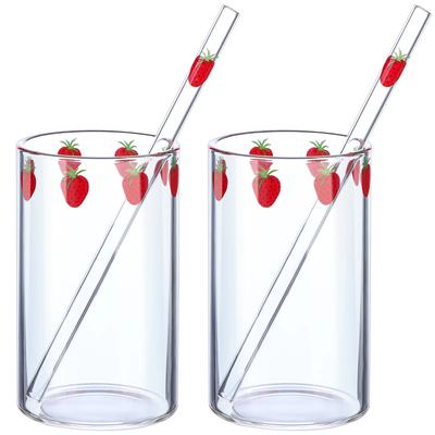 1-6 pezzi Tazze da caffè fragola da 300 ml Tazza di vetro carina con cannuccia Creativa trasparente per bere acqua Studente Latte Regalo Articoli per bevande