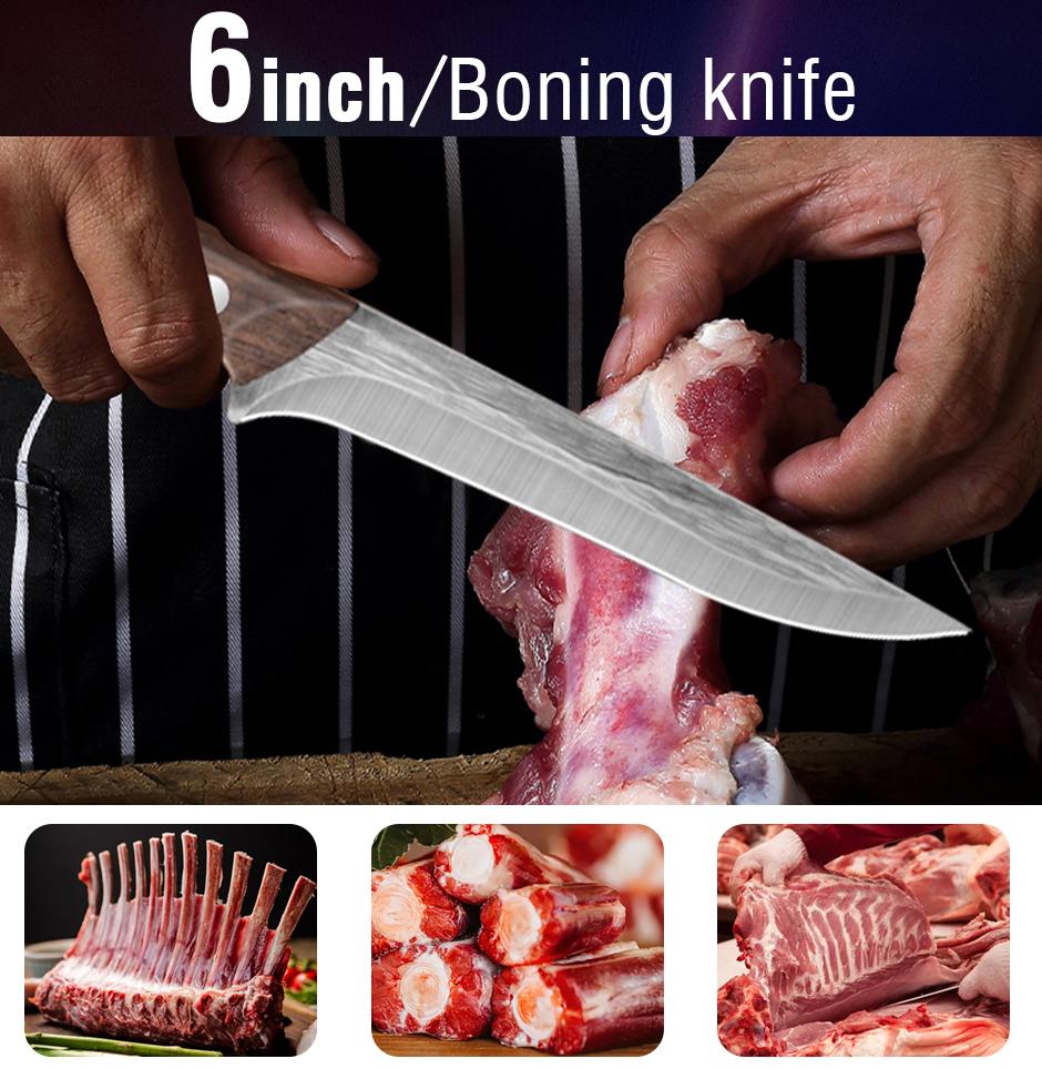 Hand Forged Boning Knife High Carbon Steel Pineapple Hook Knives Kitchen Utility Tools With Knife Scabbard