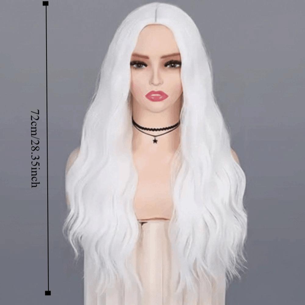 Elegant Long Wavy Curly Wig Middle Part Cosplay Lolita Wigs White Orange Synthetic Wigs Halloween