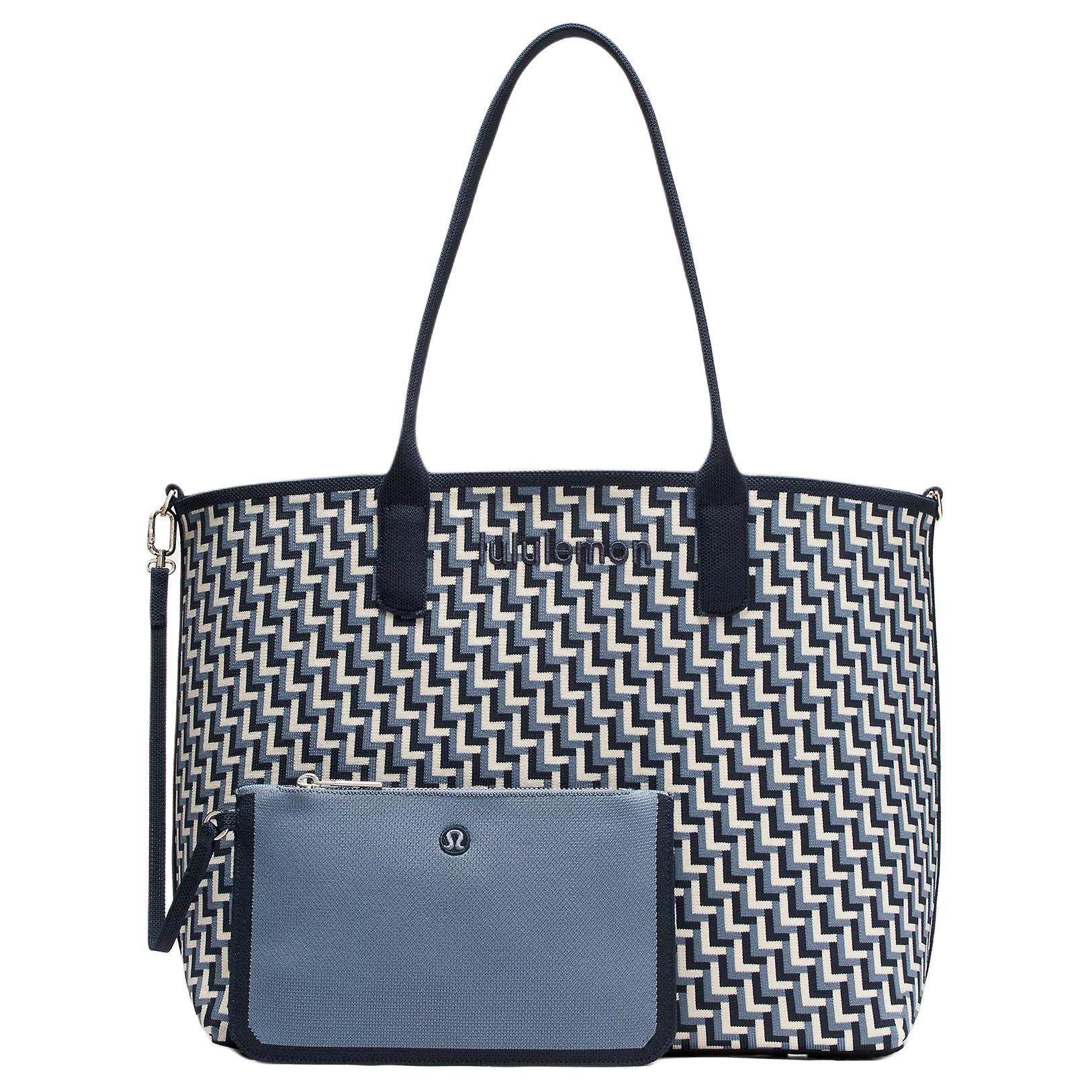 Lululemon Classic 18L D-Shaped Side Ring Logo Tote Bag Women Tote Blue Light-Ivory LW9FTQS-070354 Blue & Washed Denim & Light Ivory White