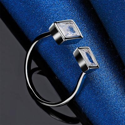 1 Piece of 925 Sterling Silver Exquisite Square Zircon Ring with an Opening, Ladies' Jewelry Gift, Wedding Accessory