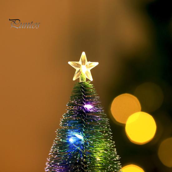 Mini LED Glowing Christmas Tree with Plastic Base Colorful String Light Simulation Pine Needle Desktop Cedar Tree Ornament Winter Holiday Home