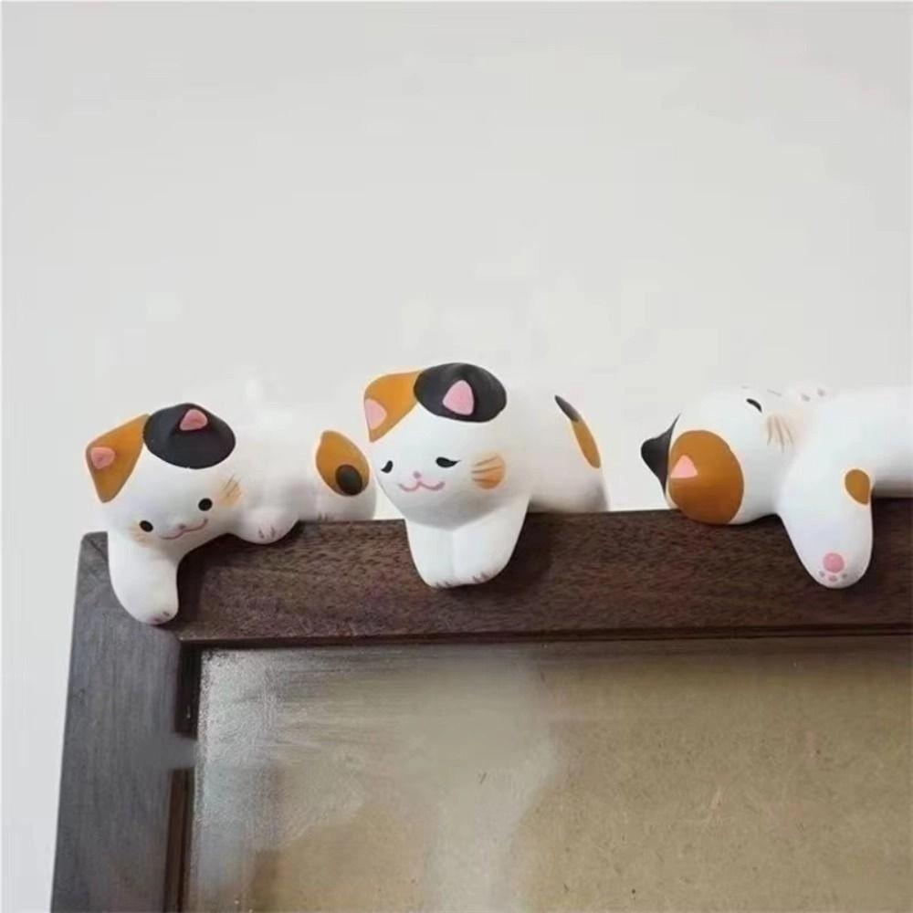 3pcs /set Collectible Kitten Car Ornaments Handmad Pet Cat Landscape Decoration  Desktop Decorative