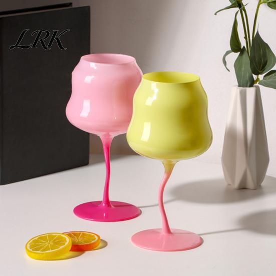 Bright Macaron Color Cup Glass Goblet, Wave Cup, Creative Decorative Cocktail Glassware, Photo-friendly Novelty Bar Goblet Tool for Wine Cocktails