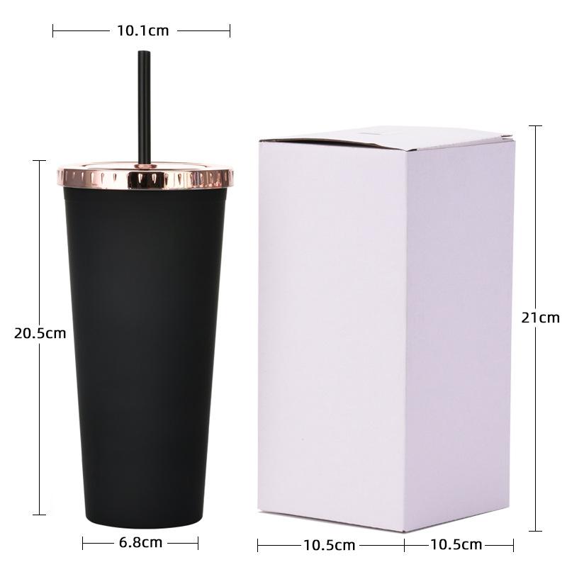 Plastic Water Cup Fashionable Rose Gold Cover Matte Multi-Color Double-Layer Plastic Straw Cup