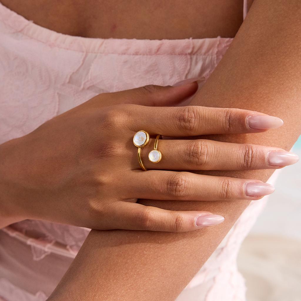 Youthway Naturstein Geometrische Linien Ringe Vergoldeter Edelstahl Fingerschmuck Zarte Minimalistische Verstellbare Ringe
