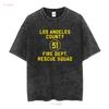 LA County 51 Fire Dept Resque Squad Logo Truck Side T Shirt vintage Washed Comfortable Stretched Casual Soft Unisex Slightly