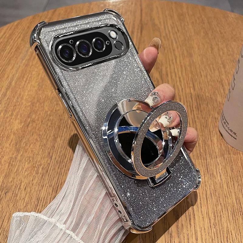 

Модный чехол для телефона с блестящим косметическим зеркалом и цветными вставками для Pixel 10 Pro XL 9A, ударопрочный, защитная задняя крышка Google Pixel 9 Pro серебряный