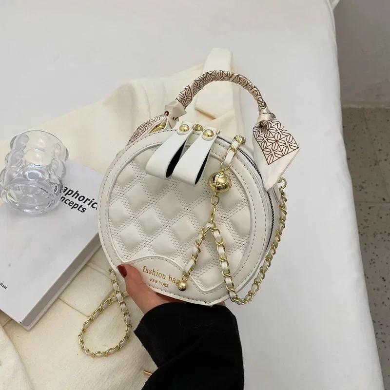 French Retro Shoulder Bag for Women Tote Pure Color Hundreds of Small Round Large Capacity Crossbody Bag
