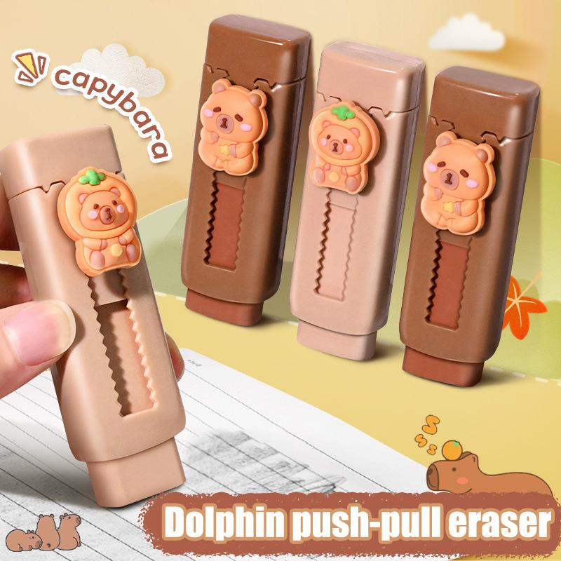 Cartoon  Kawaii Push Pull Capybara Eraser Creative Cute Soft Rubber Eraser School Supplies Student Stationary Gifts