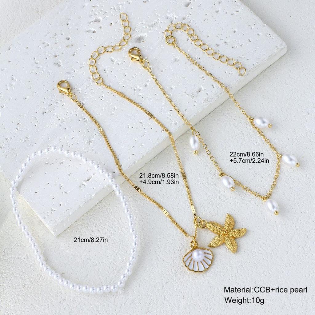 European and American Jewelry, Ocean Style Multi-layer Stacked Anklets, Starfish Shells, Pearl Pendants, Foot Accessories, Women's Accessories